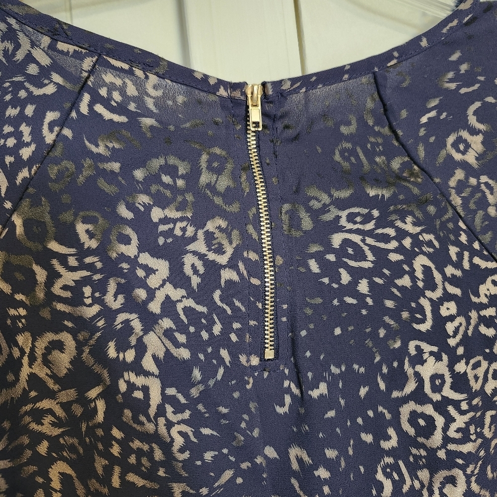 Foiled Navy Blue Leopard Print Women's Top - Picture 6 of 6